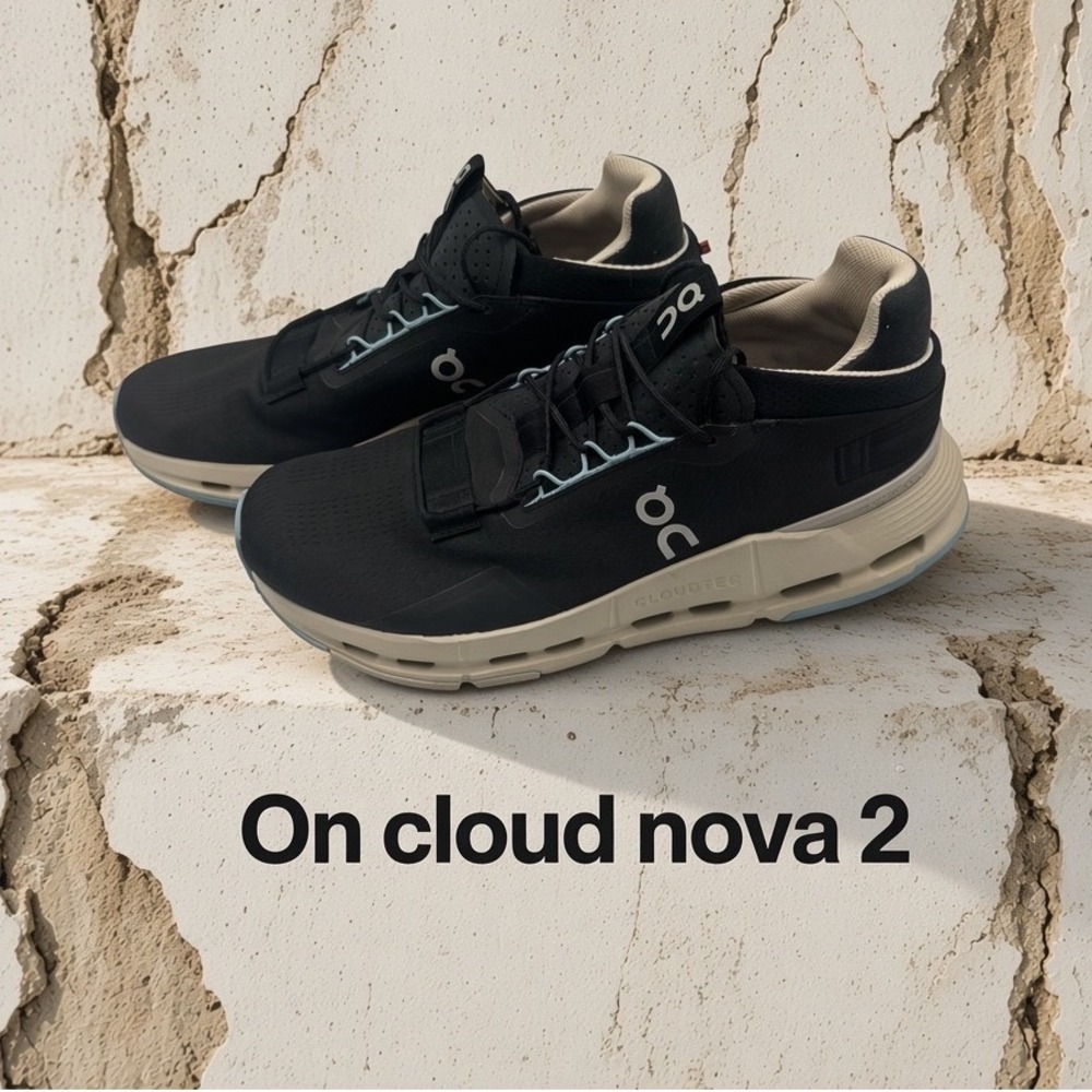 On Cloud Nova 2 Womens Running Shoes Black Tan Blue Size US 9 EU 40.5 UK 7